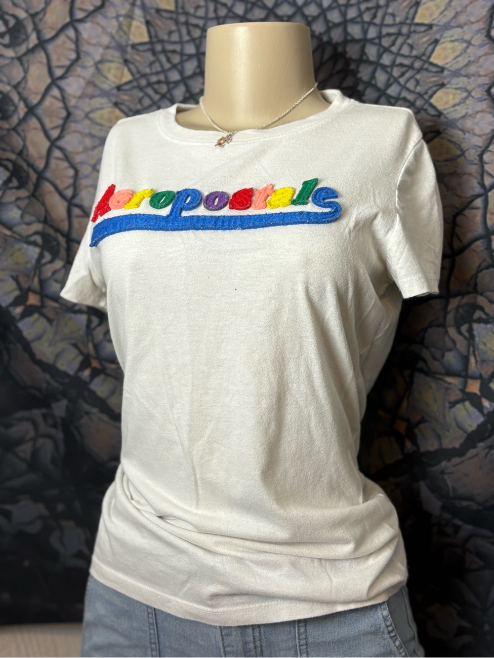 Aeropostale White Short-Sleeve Tee with Rainbow Script Logo